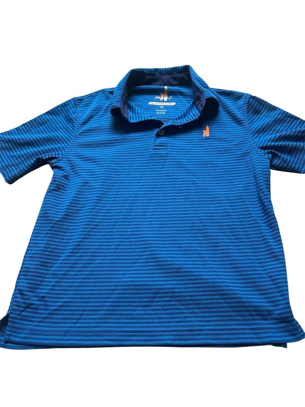 johnnie-O Blue Striped Polo with Orange Chest Logo